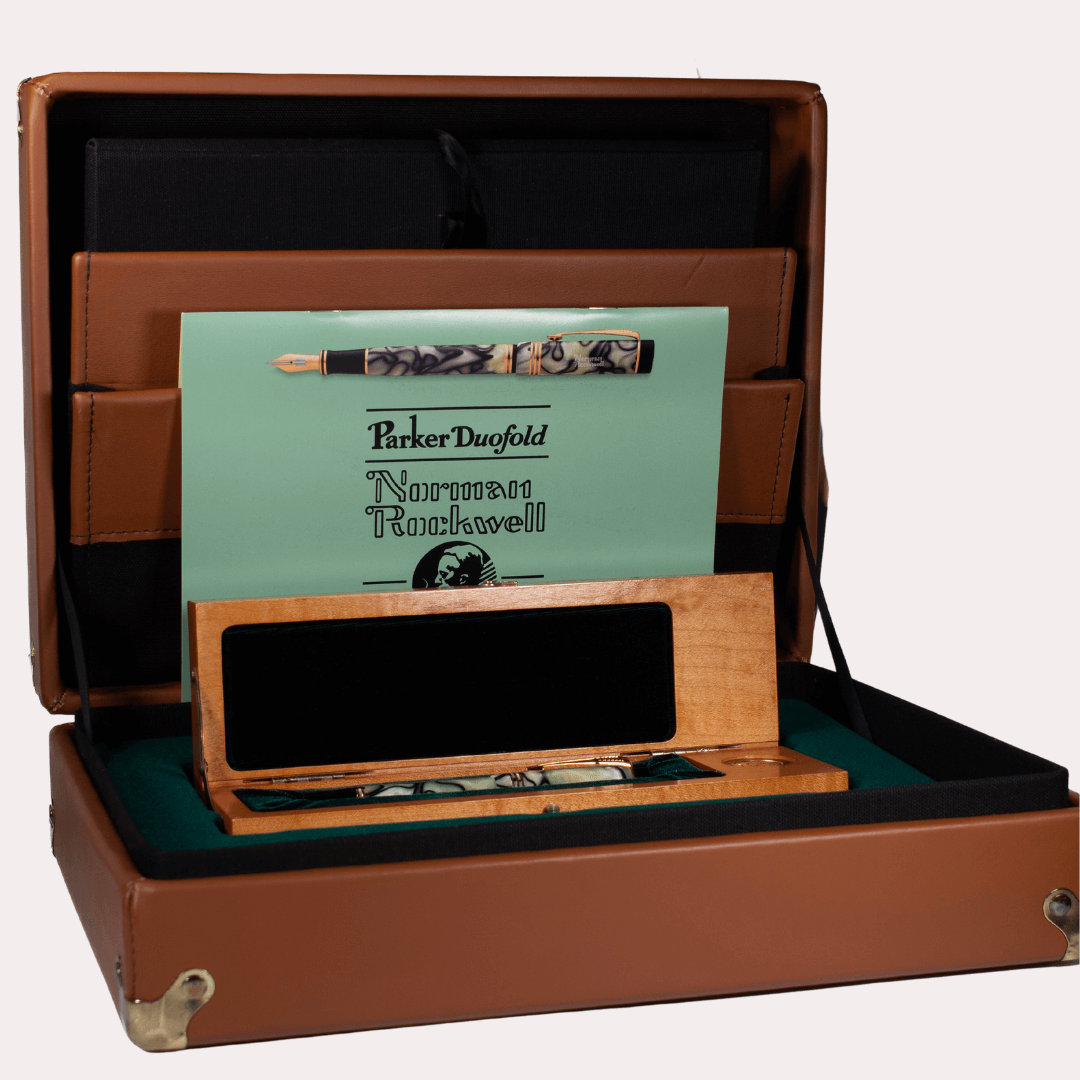 Parker Duofold Norman Rockwell Limited Edition Black and Pearl Fountain Pen, 18K Medium nib. Parker Duofold Ozark Pen Shop