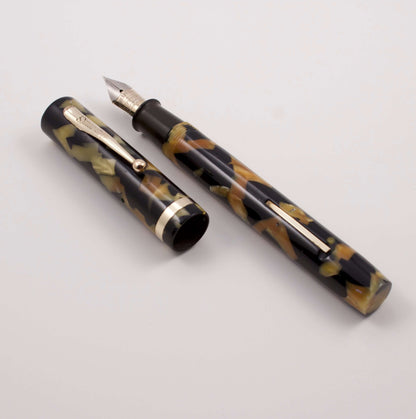 Sheaffer Large Flat Top Black and Pearl Fountain Pen, Medium Nib, Lever Fill Sheaffer Flat Top Ozark Pen Shop   