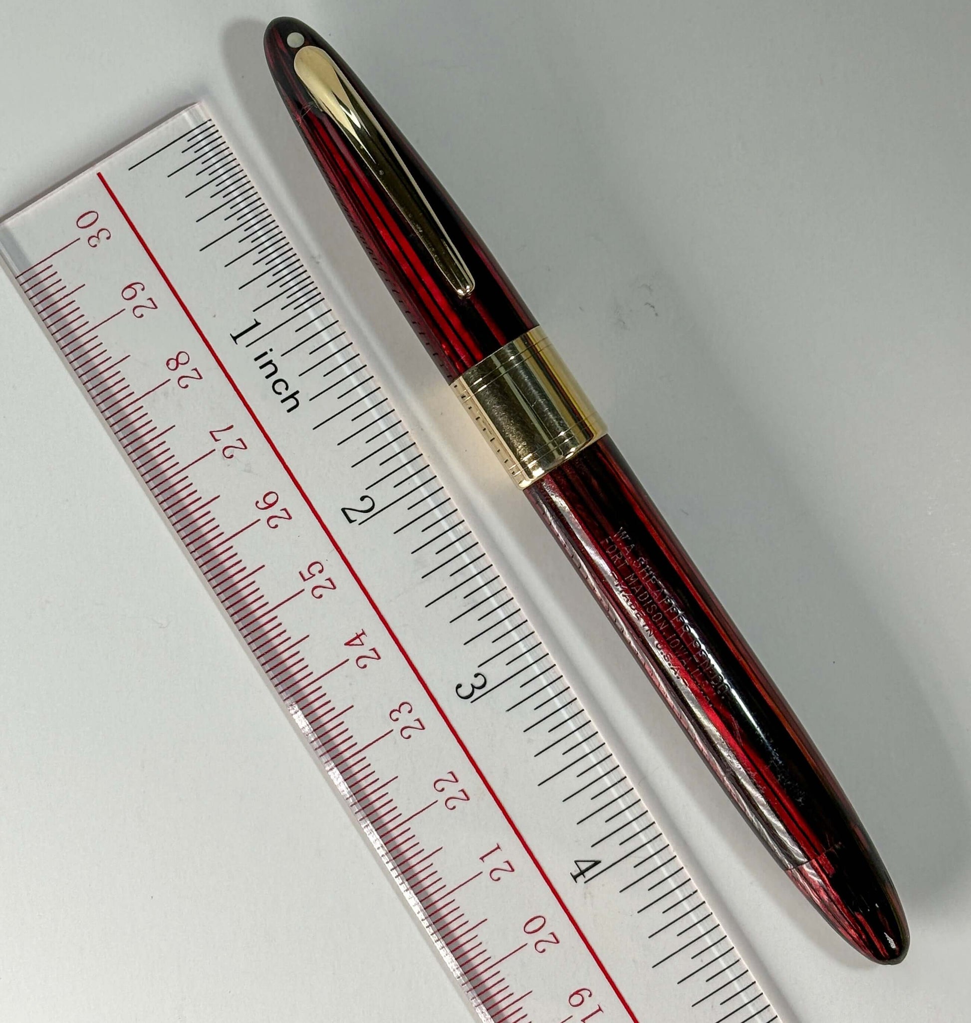 Sheaffer Triumph Lifetime Fountain Pen, Carmine Red with Large Gold-Filled Cap Band, Restored Vac-Fil, Two-tone 14K Medium Nib  Ozark Pen Shop   