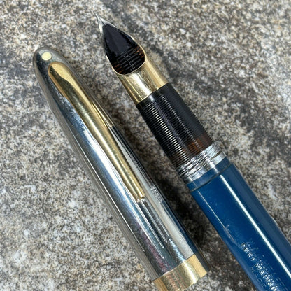 Sheaffer Sentinel Deluxe Touch Down Fountain Pen. Medium Triumph Nib, Blue with Two-tone Cap  Ozark Pen Shop   