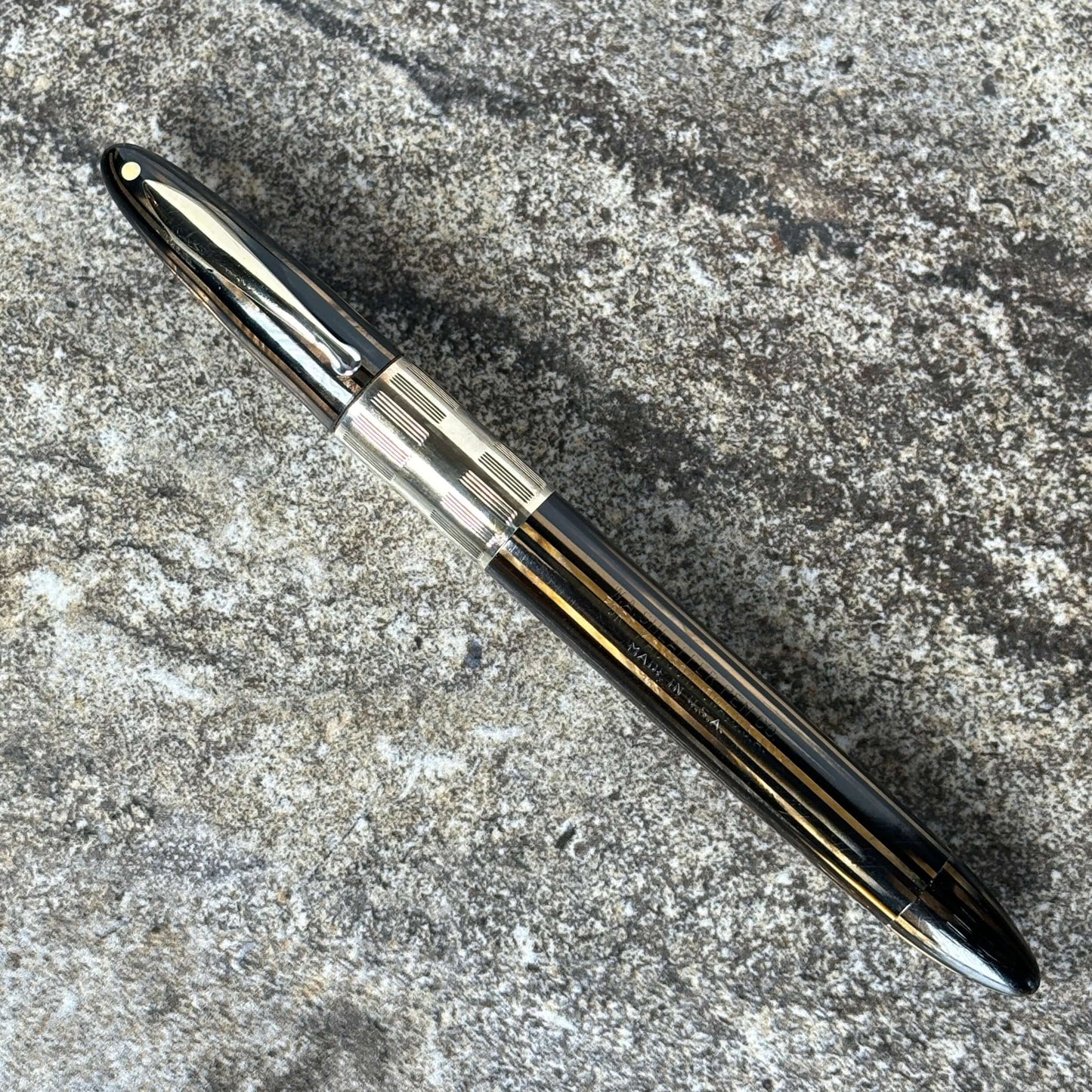 Sheaffer Triumph Vacu-Fil, Extra-wide Cap Band, Golden Brown with Gold Filled Trim, Fine Two-tone Nib  Ozark Pen Shop   