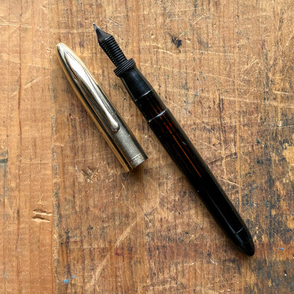 Sheaffer Crest, Restored Vac- Fil, Black with Gold Filled Cap, 14K Two-tone Nib