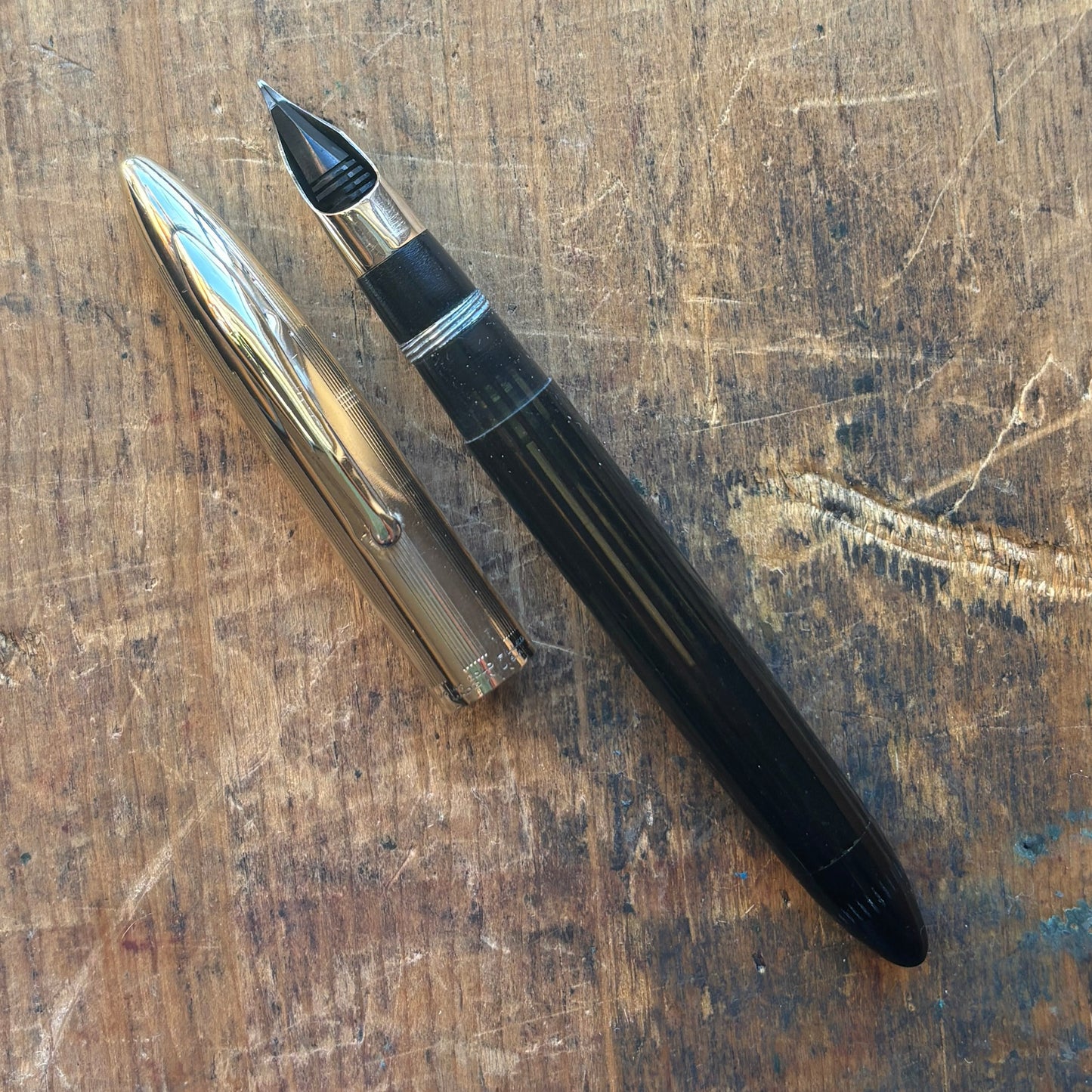 Sheaffer Crest, Vac- Fil, Black with Gold Filled Cap, 14K Two-tone Nib