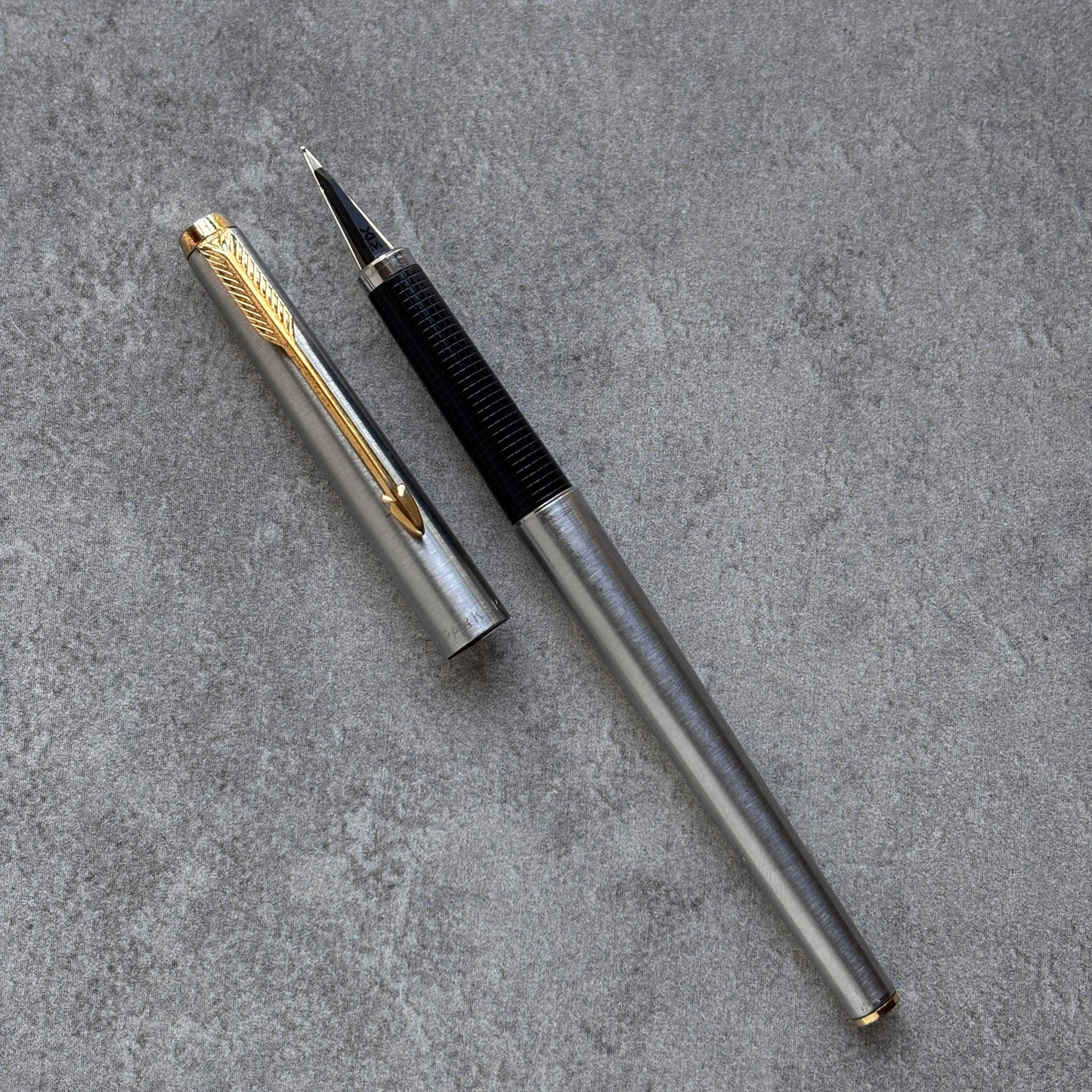 Parker 180 Flighter Fountain Pen, Brushed Stainless Steel with Gold Plated Trim