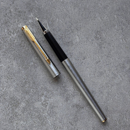 Parker 180 Flighter Fountain Pen, Brushed Stainless Steel with Gold Plated Trim