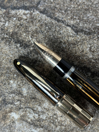 Sheaffer Triumph Vacu-Fil, Extra-wide Cap Band, Golden Brown with Gold Filled Trim, Fine Two-tone Nib  Ozark Pen Shop   