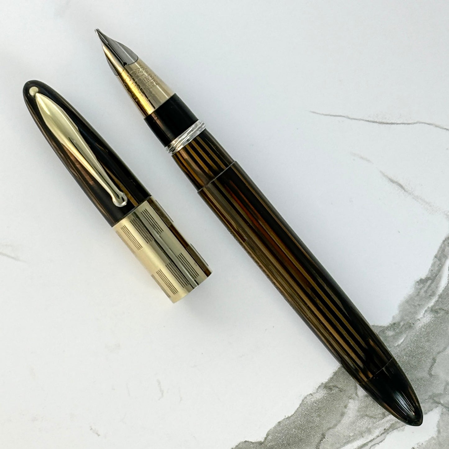 Golden Brown. Sheaffer Triumph with an Extra-wide cap Band; Vac-fil