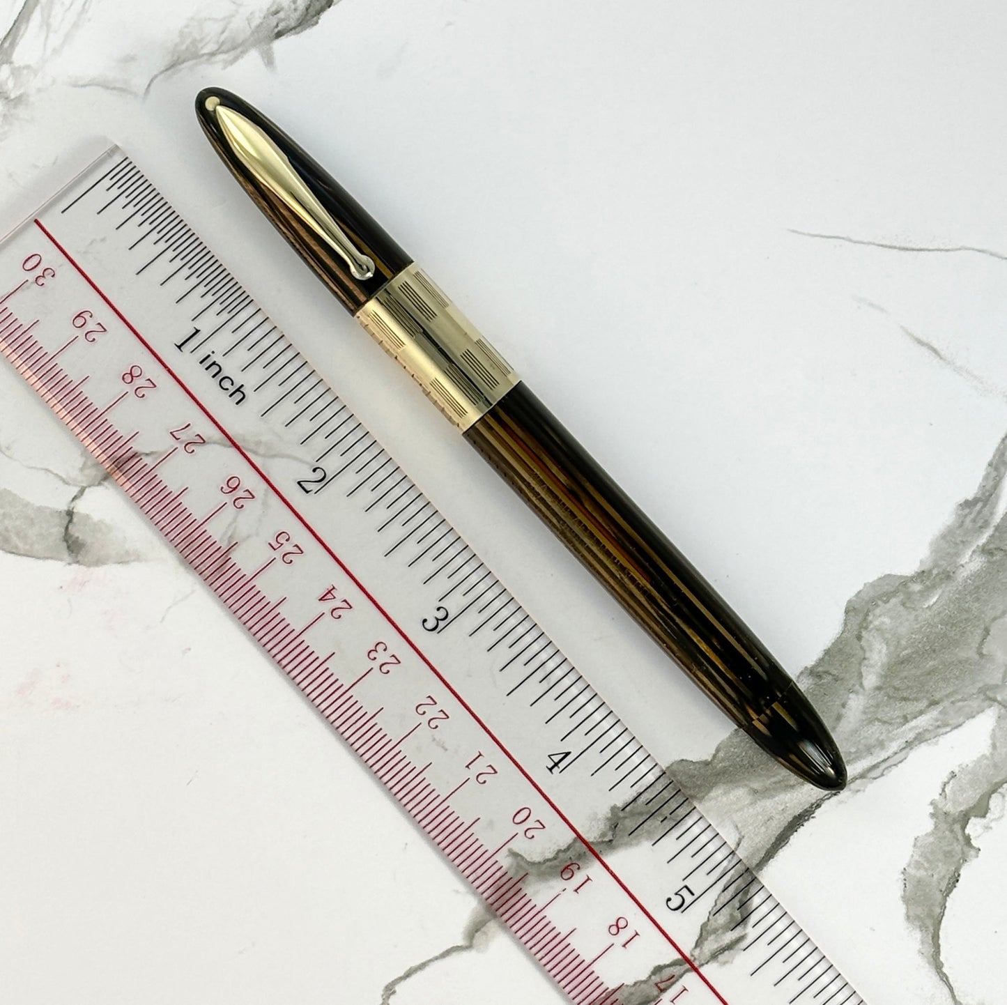 Golden Brown. Sheaffer Triumph with an Extra-wide cap Band; Vac-fil