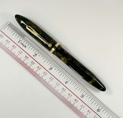 Oversize Sheaffer Balance, Marine Green, 14K Lifetime Fine-Med. nib, Restored Lever Filler  Ozark Pen Shop   