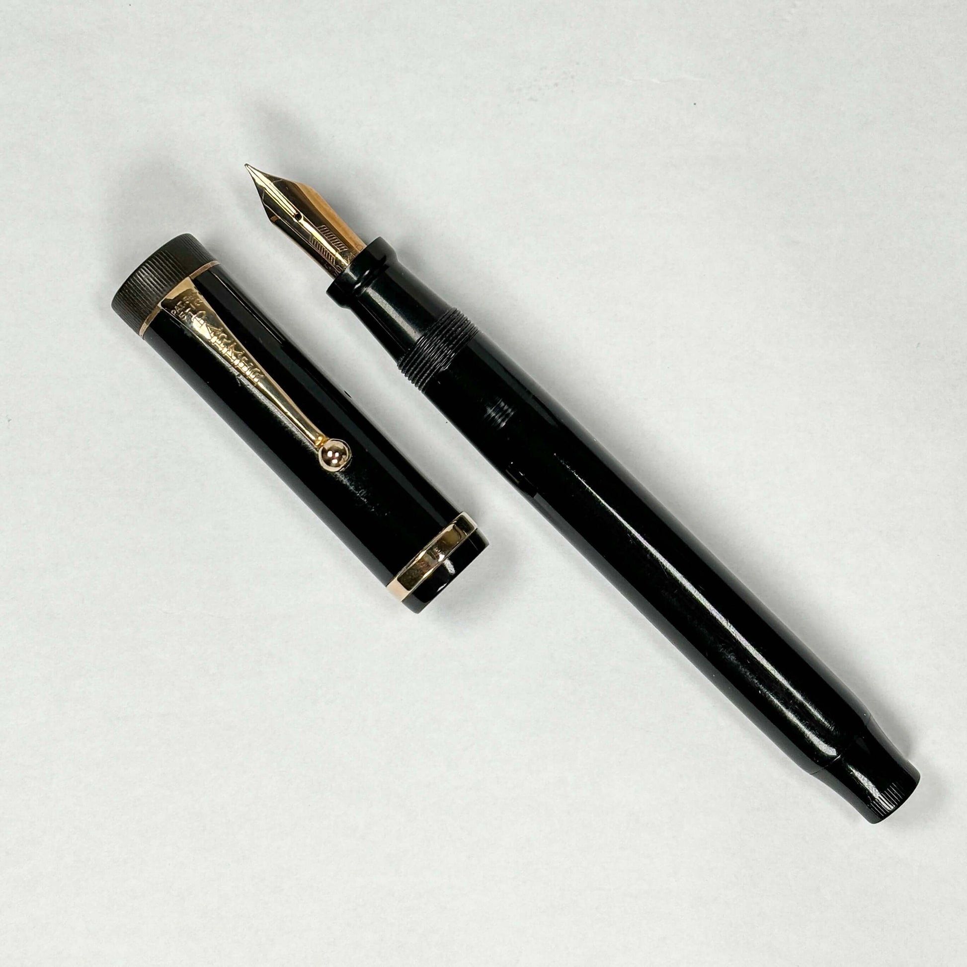 Parker SR Duofold Black Fountain Pen, Restored Button Filler, 14K Fine Nib Parker Senior Duofold Ozark Pen Shop   