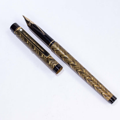 Sheaffer Slim Targa Fountain Pen, Brass and Lacquer Finish in Feather Pattern, 14K Inlaid Nib  Ozark Pen Shop   