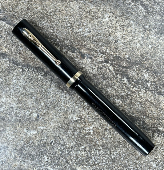 Sheaffer Flat Top Lifetime Fountain Pen, Oversized Black with humped Ball Clip and a Large Lifetime 14K Fine Nib and Gold filled Trim  Ozark Pen Shop   