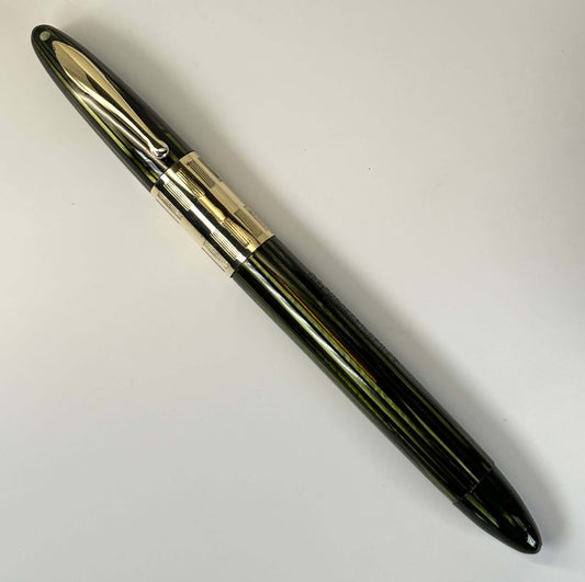 Sheaffer Triumph Vac-fil, Extra-wide cap Band, Marine Green with Gold-filled trim, Medium Two-tone Nib  Ozark Pen Shop   