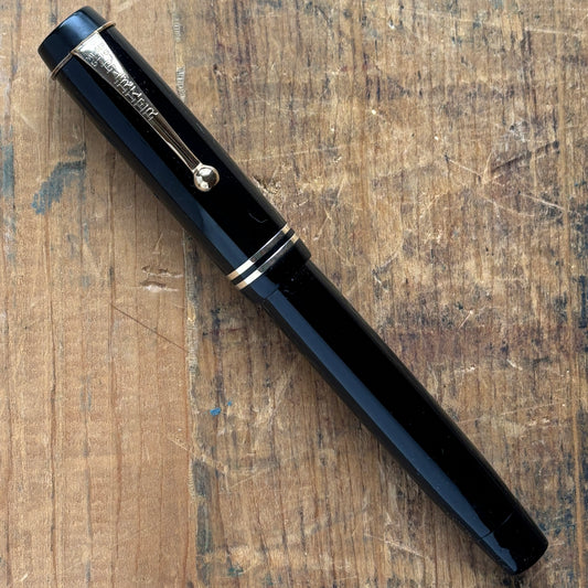 Parker SR Duofold Black Fountain Pen, Restored Button Filler, 14K Fine Nib