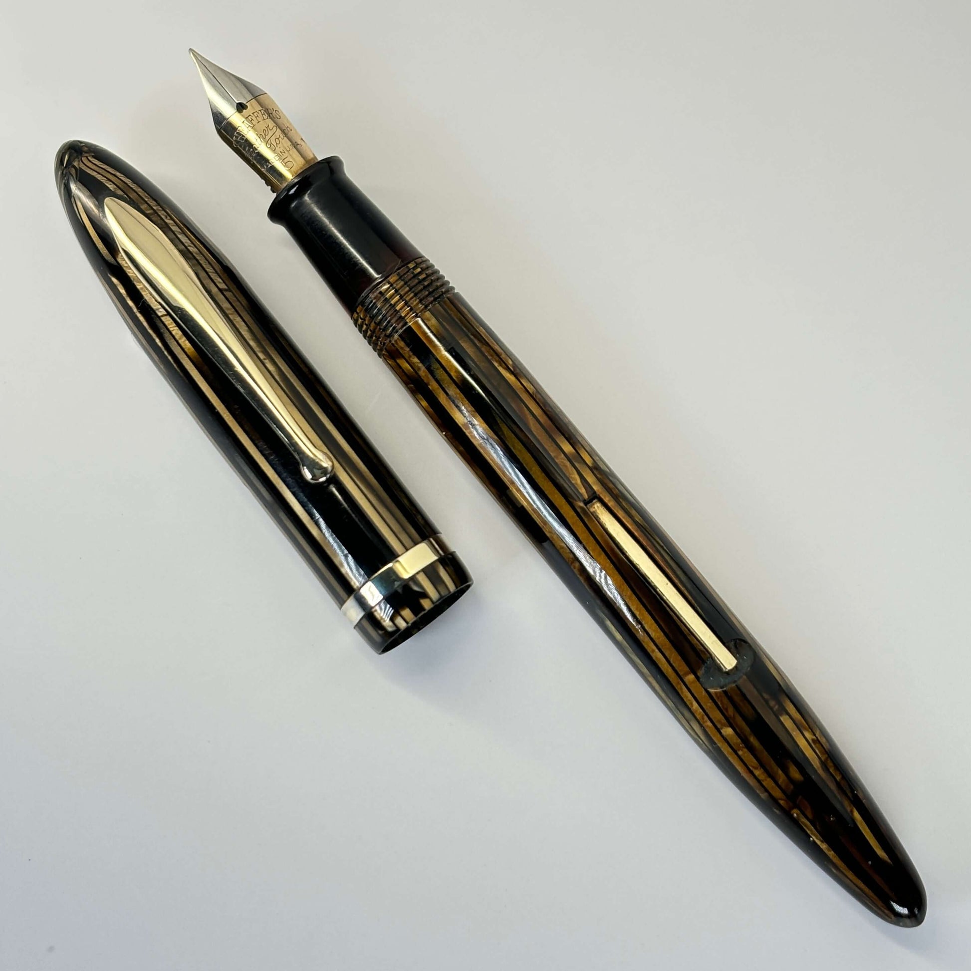 Sheaffer Balance Admiral, Golden Brown, Restored Lever Filler, Two-tone Feathertouch #5 Medium Nib  Ozark Pen Shop   