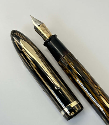 Sheaffer Balance Admiral, Golden Brown, Restored Lever Filler, Two-tone Feathertouch #5 Medium Nib  Ozark Pen Shop   