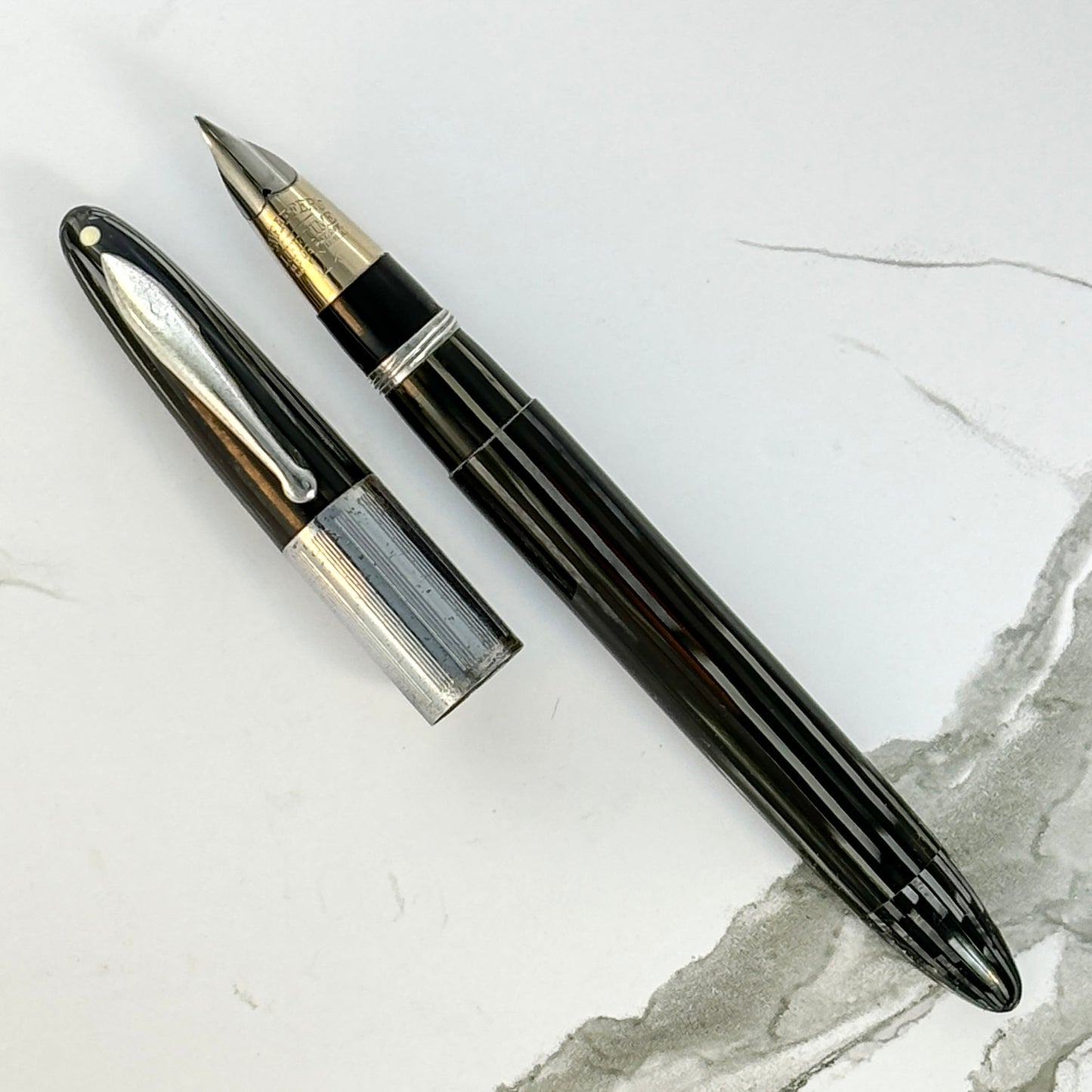 Sheaffer Triumph Vac-fil; Gray with Chrome Wide Cap Band