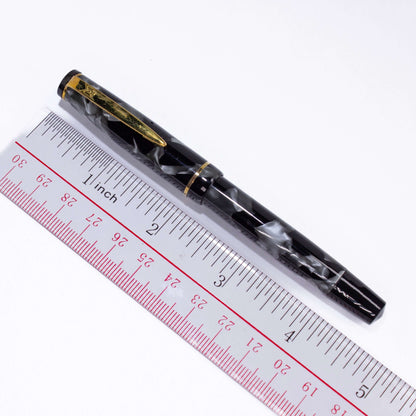 Merlin 33 Fountain Pen, Black and Grey Pearl, Gold Trim 14K Merlin Nib, Flexible, Button Filler with New Sac Installed
