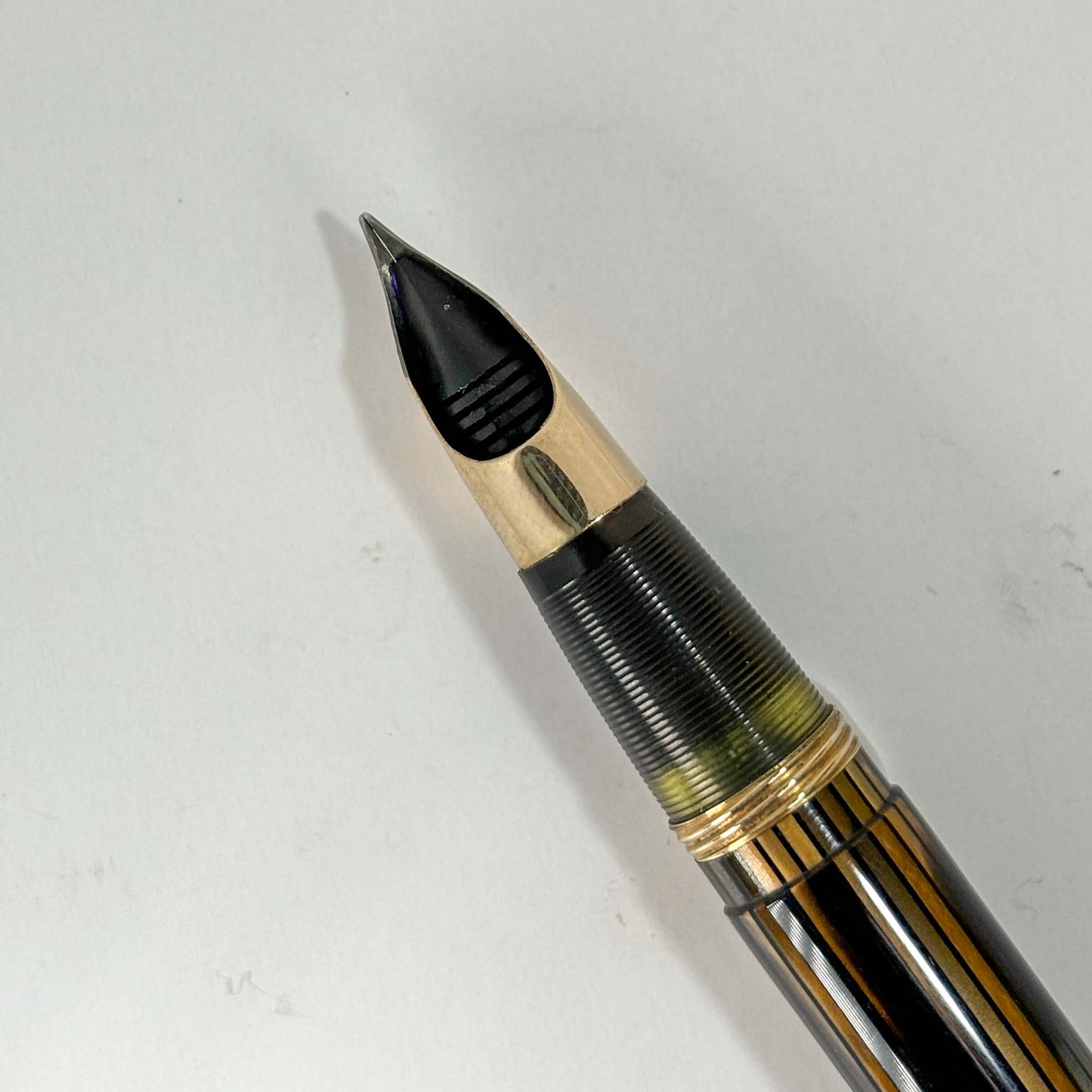 Sheaffer Triumph Lifetime Fountain Pen, Golden Brown with Large Gold-Filled Cap Band, Restored Vac-Fil, Two-tone 14K Medium Nib  Ozark Pen Shop   