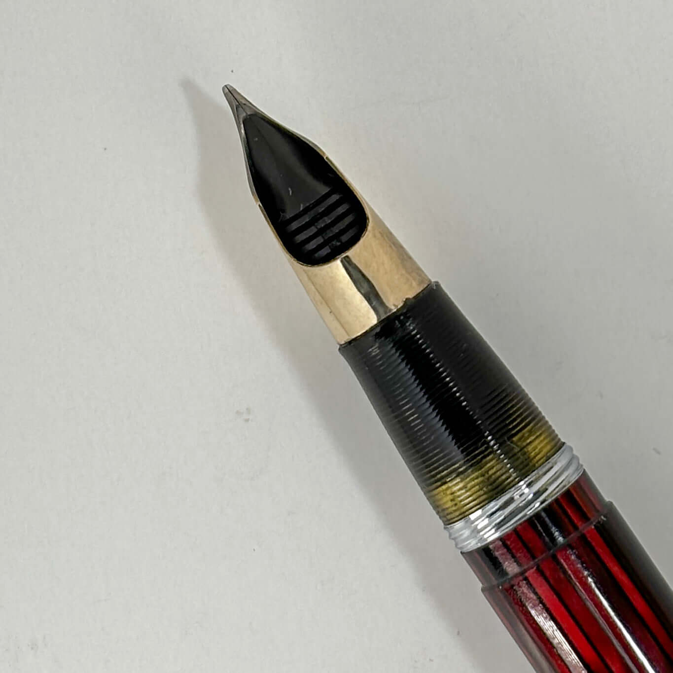 Sheaffer Triumph Lifetime Fountain Pen, Carmine Red with Large Gold-Filled Cap Band, Restored Vac-Fil, Two-tone 14K Medium Nib  Ozark Pen Shop   