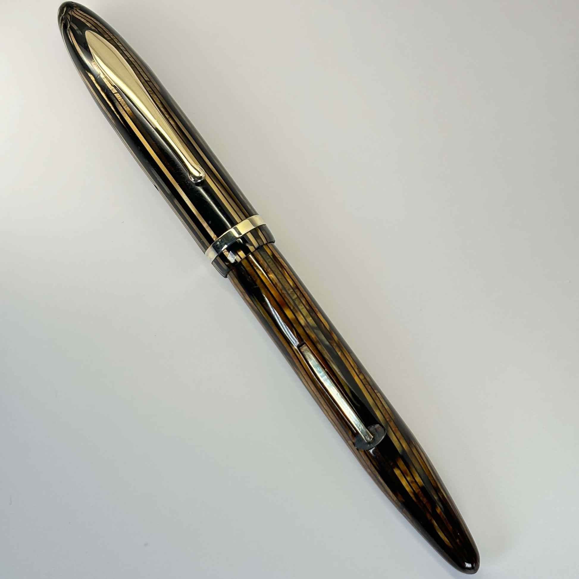 Sheaffer Balance Admiral, Golden Brown, Restored Lever Filler, Two-tone Feathertouch #5 Medium Nib  Ozark Pen Shop   