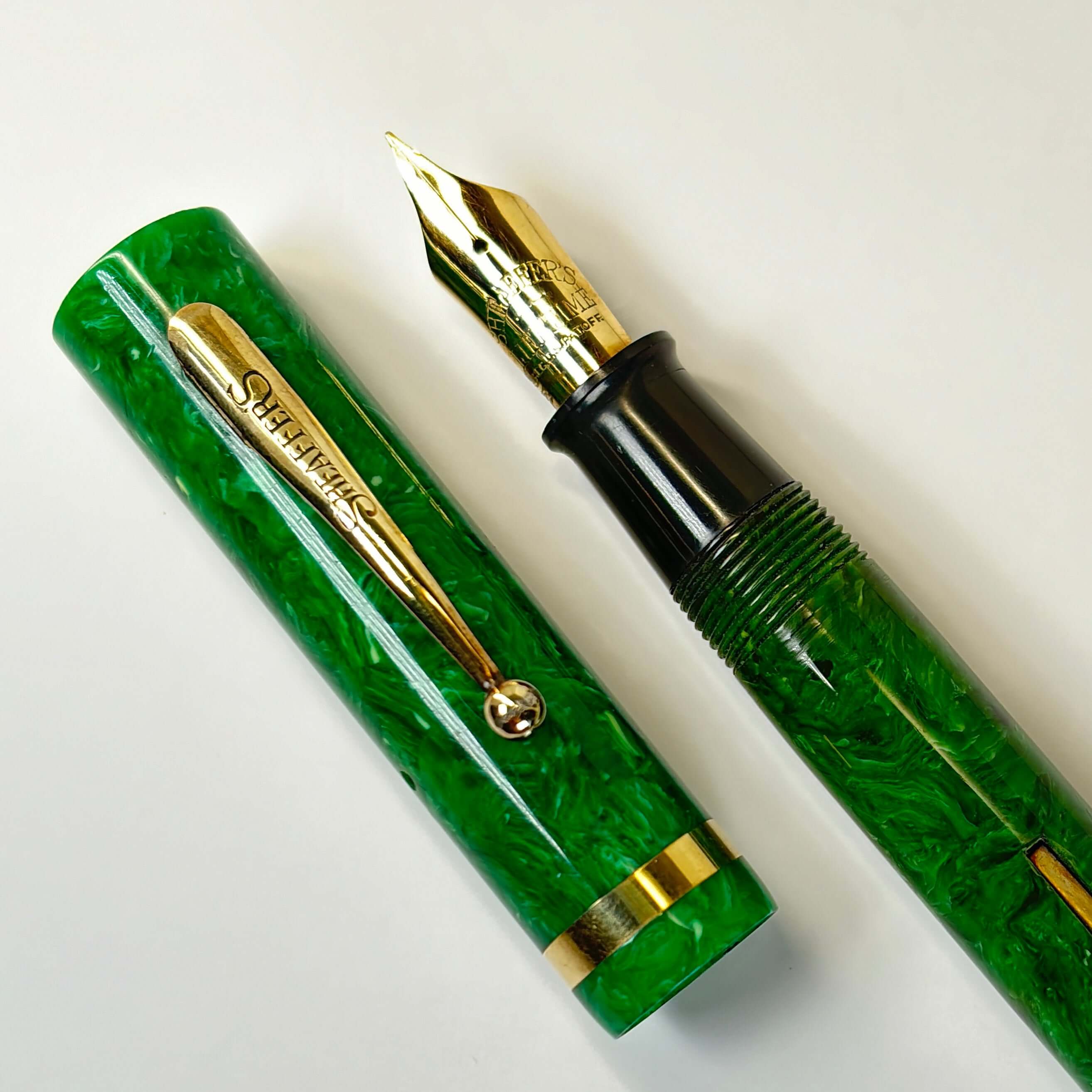 1920's popular Sheaffer’s Life-Time Jade Flat top Life-Time RADITE fountain pen.