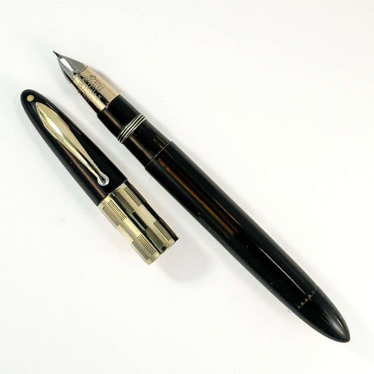 Black Sheaffer Triumph Vacuum-fil, Extra-wide cap Band with Gold-filled trim. Fine Two-tone Nib  Ozark Pen Shop