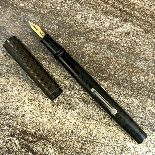 Waterman 12 PSF, Early Lever Filler; Restored. Black Chased Hard Rubber, 14K Waterman Nib - Flexible Ozark Pen Shop