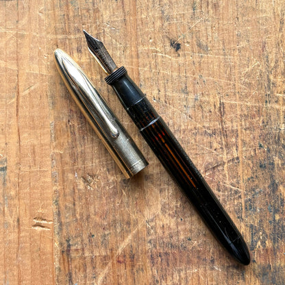 Sheaffer Crest, Restored Vac- Fil, Black with Gold Filled Cap, 14K Two-tone Nib