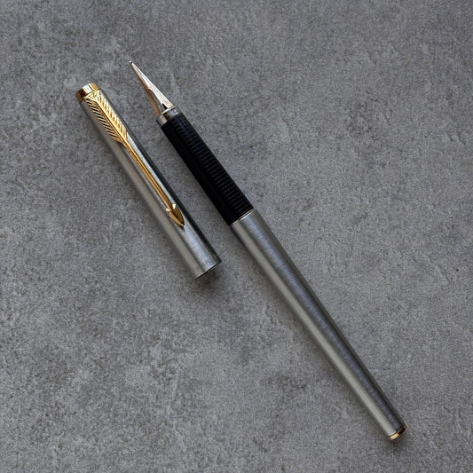 Parker 180 Flighter Fountain Pen, Brushed Stainless Steel with Gold Plated Trim
