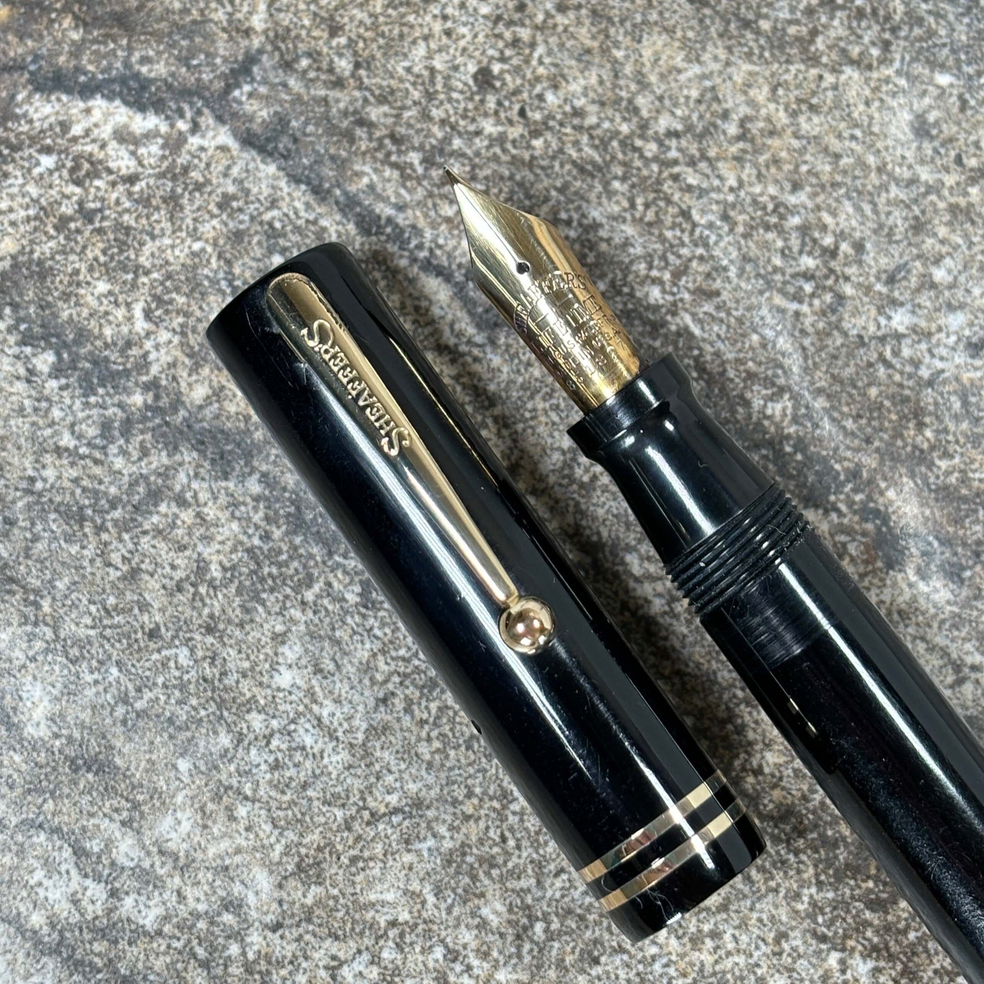 Sheaffer Flat Top Lifetime Fountain Pen, Oversized Black with a Large Lifetime 14K Medium Nib and Gold filled Trim  Ozark Pen Shop   