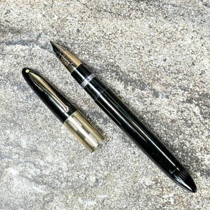 Sheaffer Triumph Vacu-Fil, Extra-wide Cap Band, Black with Gold Filled Trim, Fine Two-tone Nib  Ozark Pen Shop   