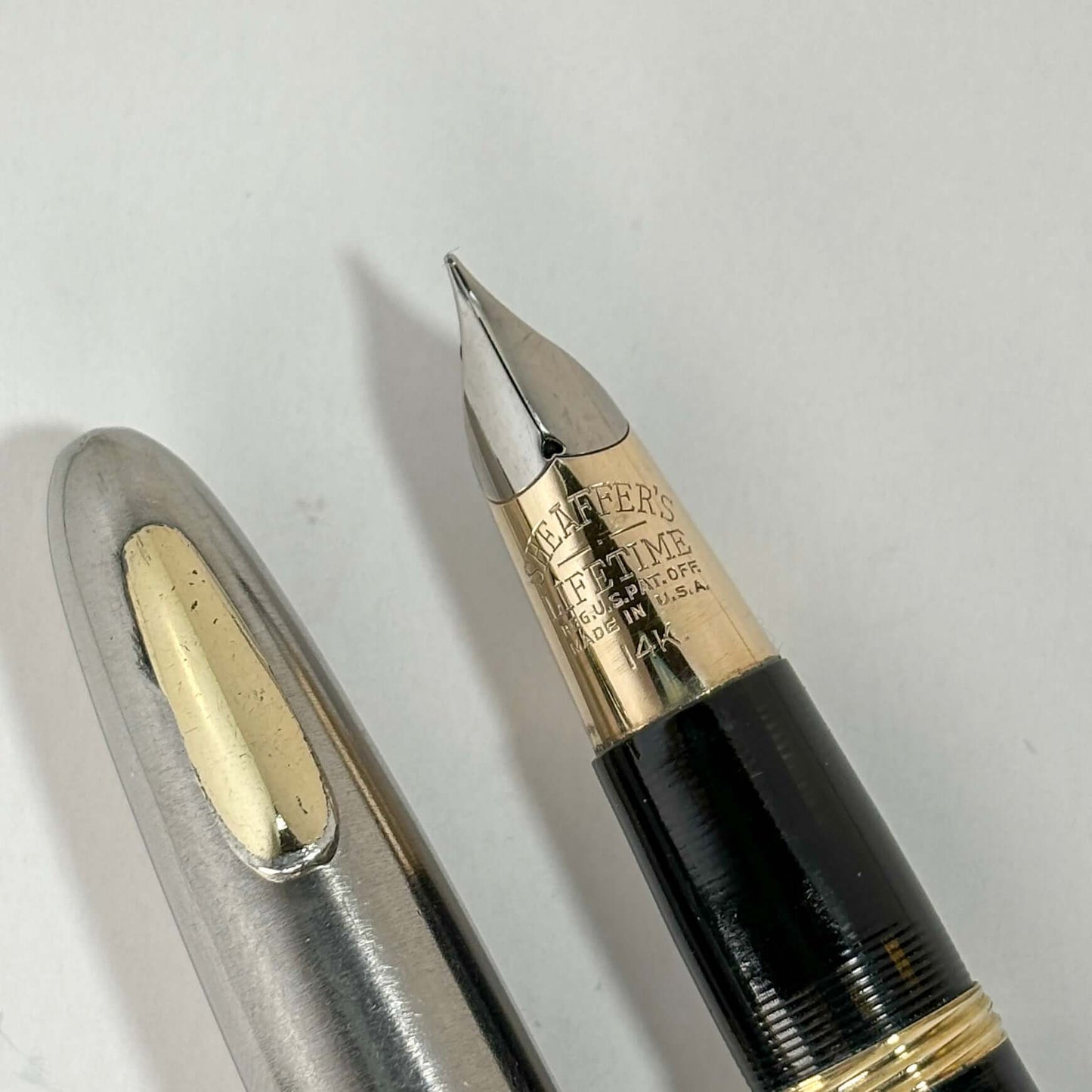 Sheaffer Tuckaway, Restored Vac-filler, Two-tone Nib, Black body with Two-tone Cap, Short Clip  Ozark Pen Shop   