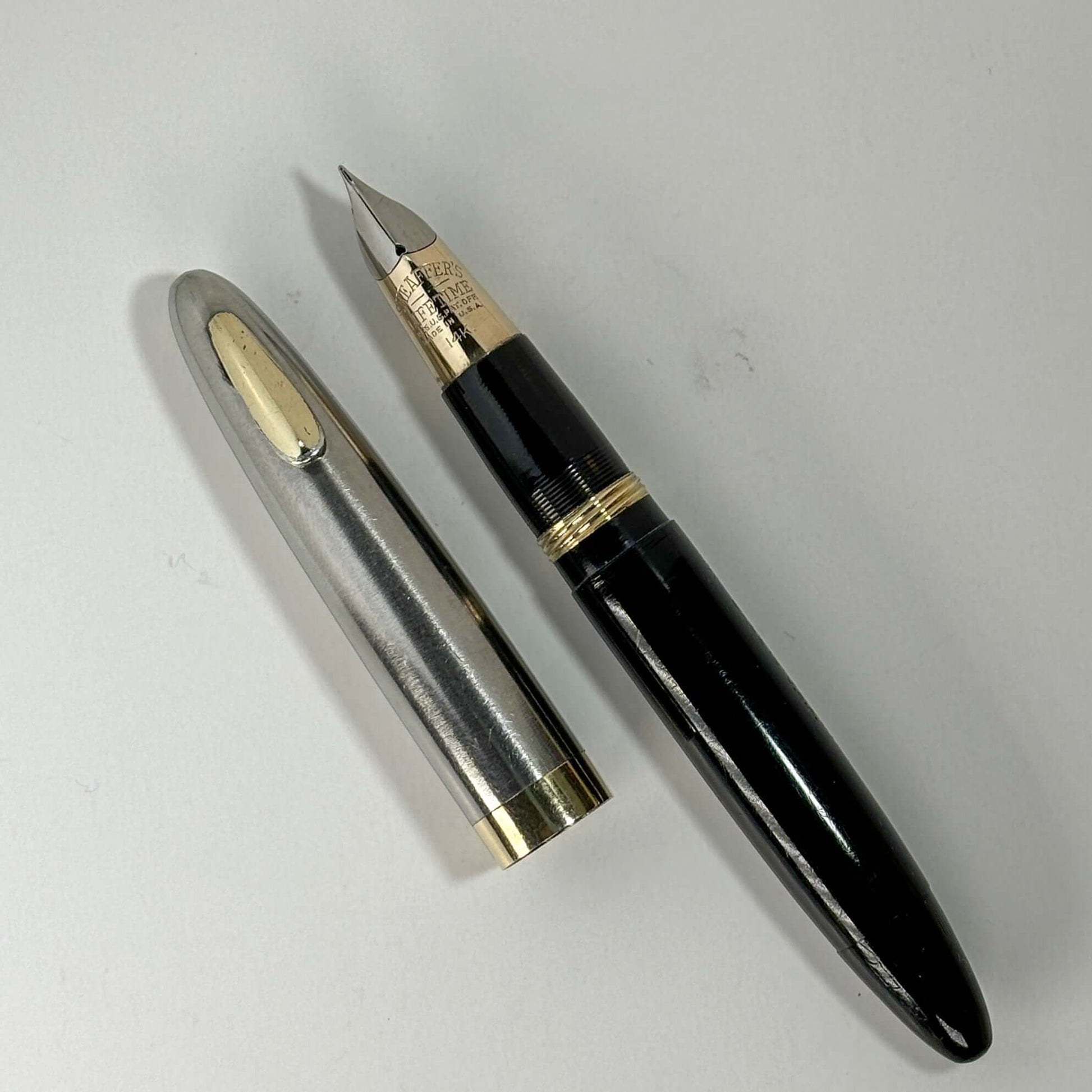 Sheaffer Tuckaway, Restored Vac-filler, Two-tone Nib, Black body with Two-tone Cap, Short Clip  Ozark Pen Shop   