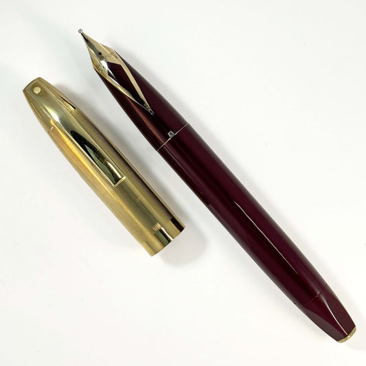Sheaffer PFM V, Fully Restored in Burgundy with Gold Filled Cap and 14K Inlaid Smooth Broad Nib Ozark Pen Shop