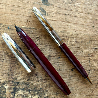 Sheaffer PFM IV, Pen/Pencil Set Fully Restored in Burgundy with Two-tone Cap