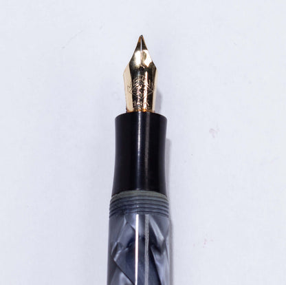 Merlin 33 Fountain Pen, Blue Marble, Gold Trim 14K Merlin Nib, Flexible, Button Filler with New Sac Installed  Ozark Pen Shop   