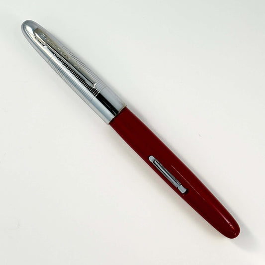 Waterman Skywriter, restored Lever Filler, Red with Chrome Cap, Steel nib, Made in USA