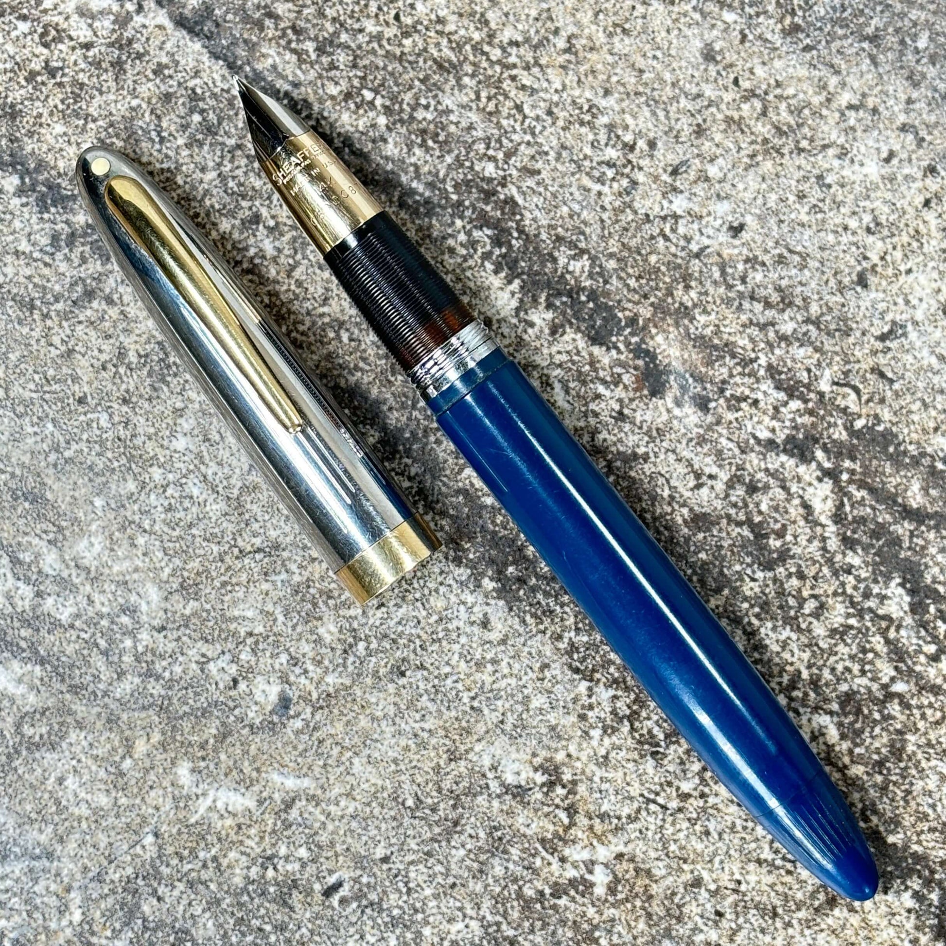 Sheaffer Sentinel Deluxe Touch Down Fountain Pen. Medium Triumph Nib, Blue with Two-tone Cap  Ozark Pen Shop   