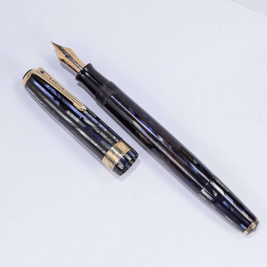 Parker Striped Duofold - "Duovac", Blue Pearl, 14K Gold Fine Parker Nib  Ozark Pen Shop   