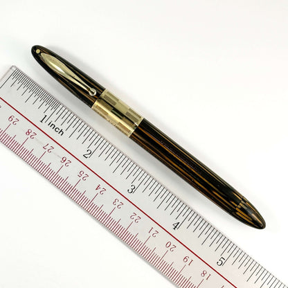 Sheaffer Triumph Vacuum-fil, Extra-wide cap Band, Golden Brown with gold filled trim. Medium Two-tone Nib  Ozark Pen Shop   