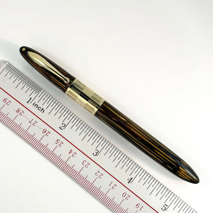 Sheaffer Triumph Vacuum-fil, Golden Brown, Extra-wide cap Band with gold filled trim. Fine Two-tone Nib  Ozark Pen Shop   