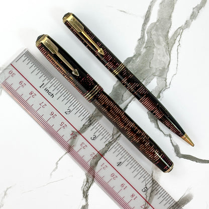 Standard Parker Vacumatic Burgundy Pearl Fountain Pen/Pencil Set