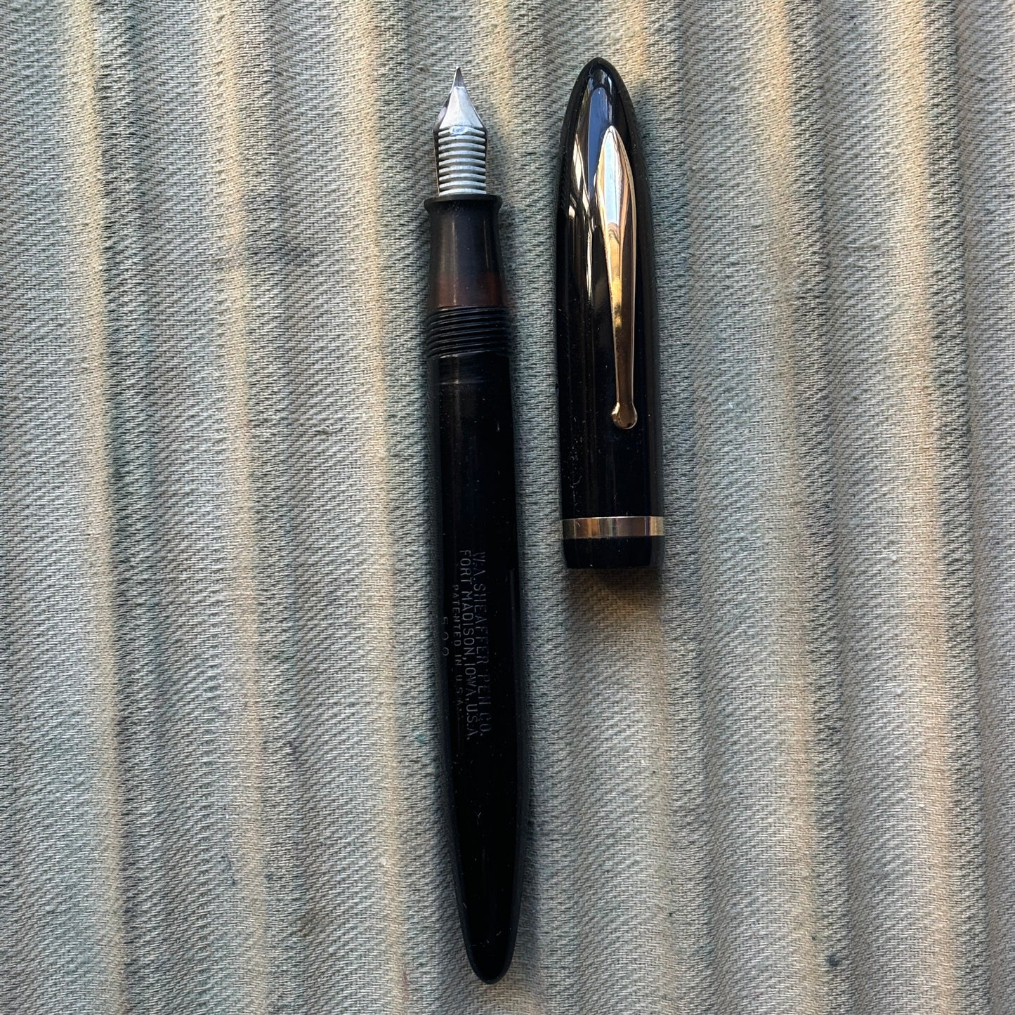 Sheaffer Balance Admiral, Full Length, Black with experimental white plastic feed.