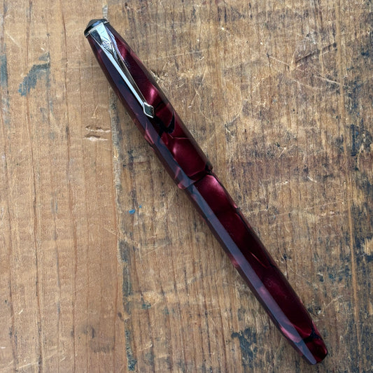 Conway Stewart 15 Fountain Pen, Red Marble, Lever Filler, 14K fine nib