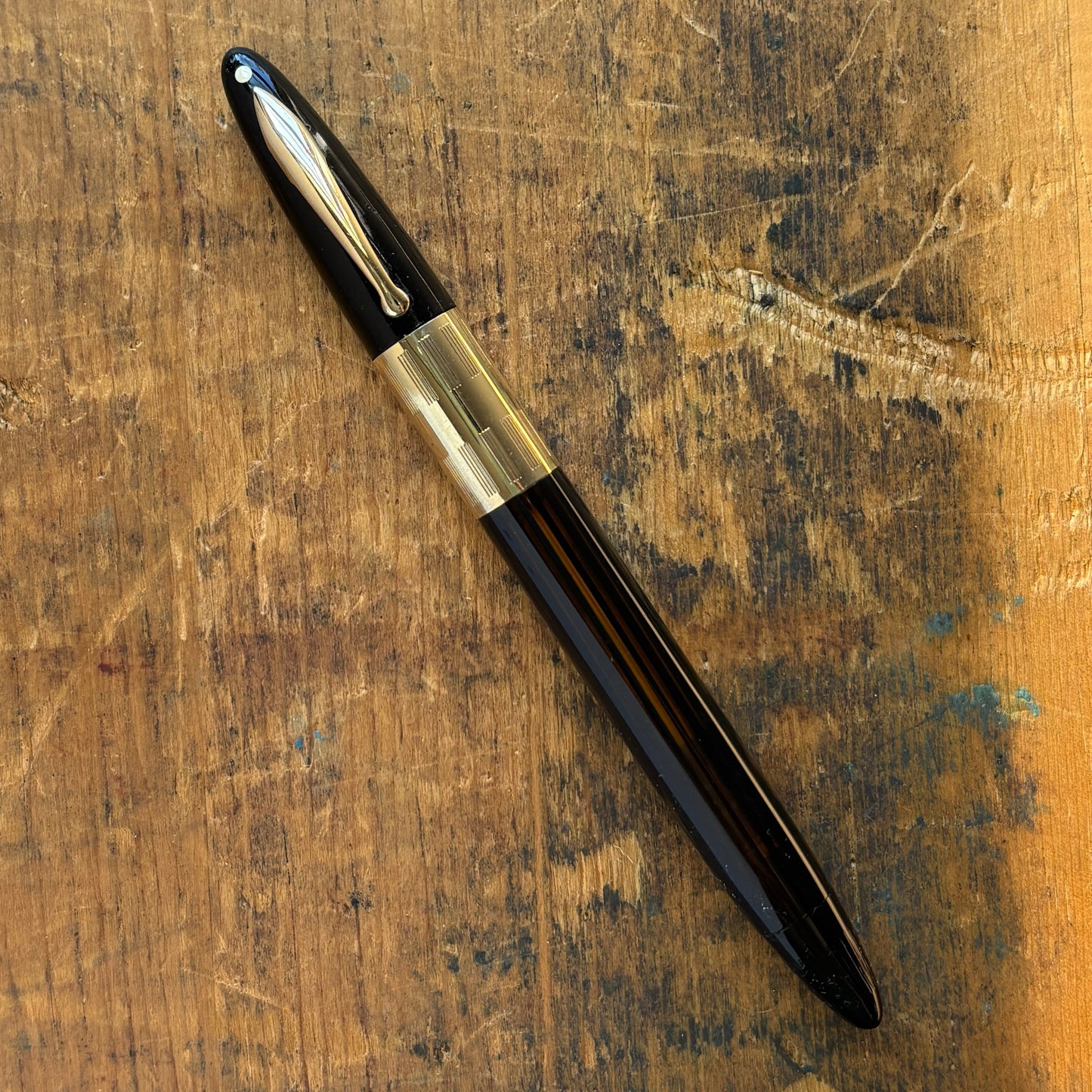 Sheaffer Triumph Vacuum-fil, Black, Extra-wide cap Band, Fine Two-tone Nib