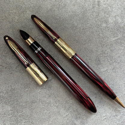 Sheaffer Triumph Vac-fil, Pen/Pencil Set, Carmine Red, Extra Wide Band
