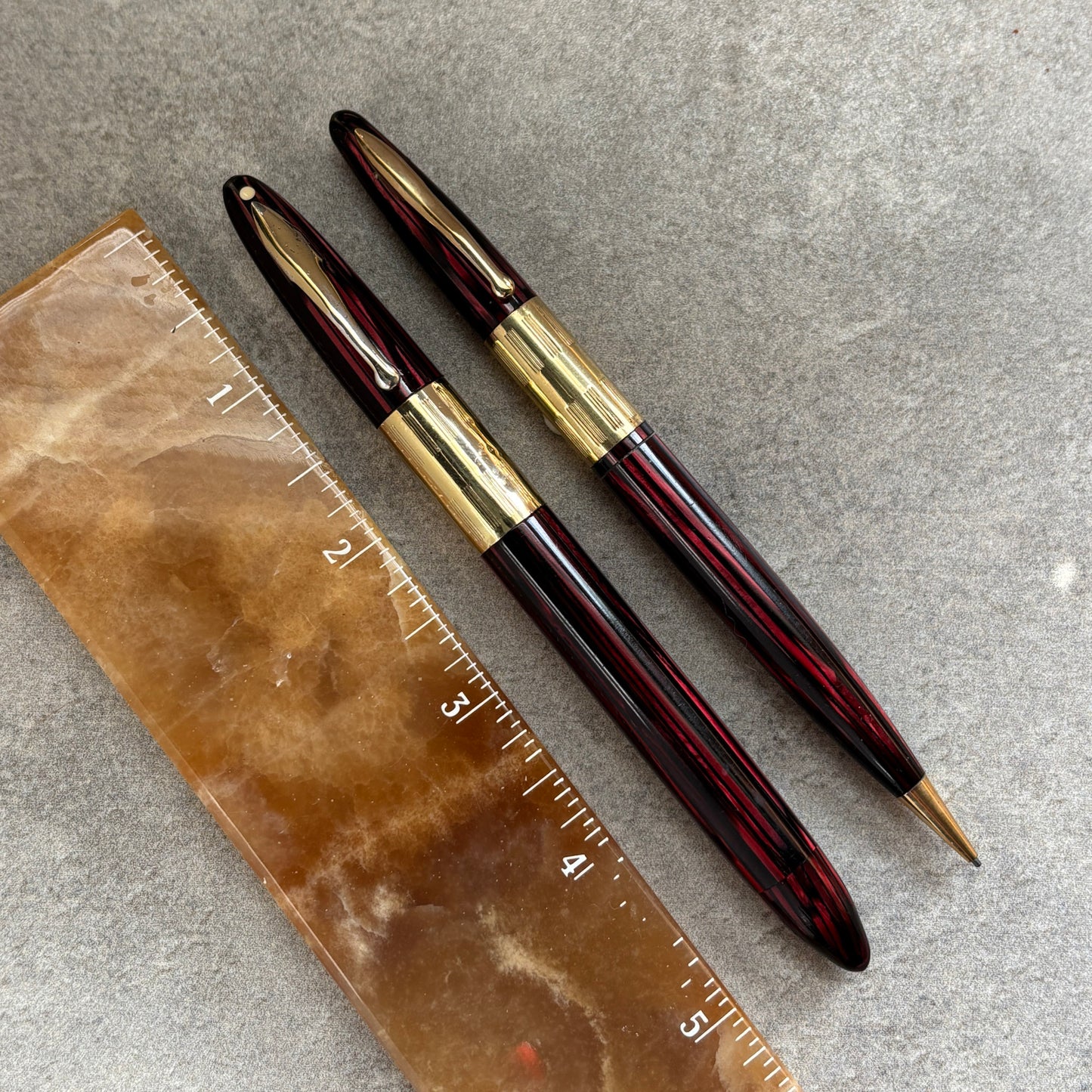 Sheaffer Triumph Vac-fil, Pen/Pencil Set, Carmine Red, Extra Wide Band