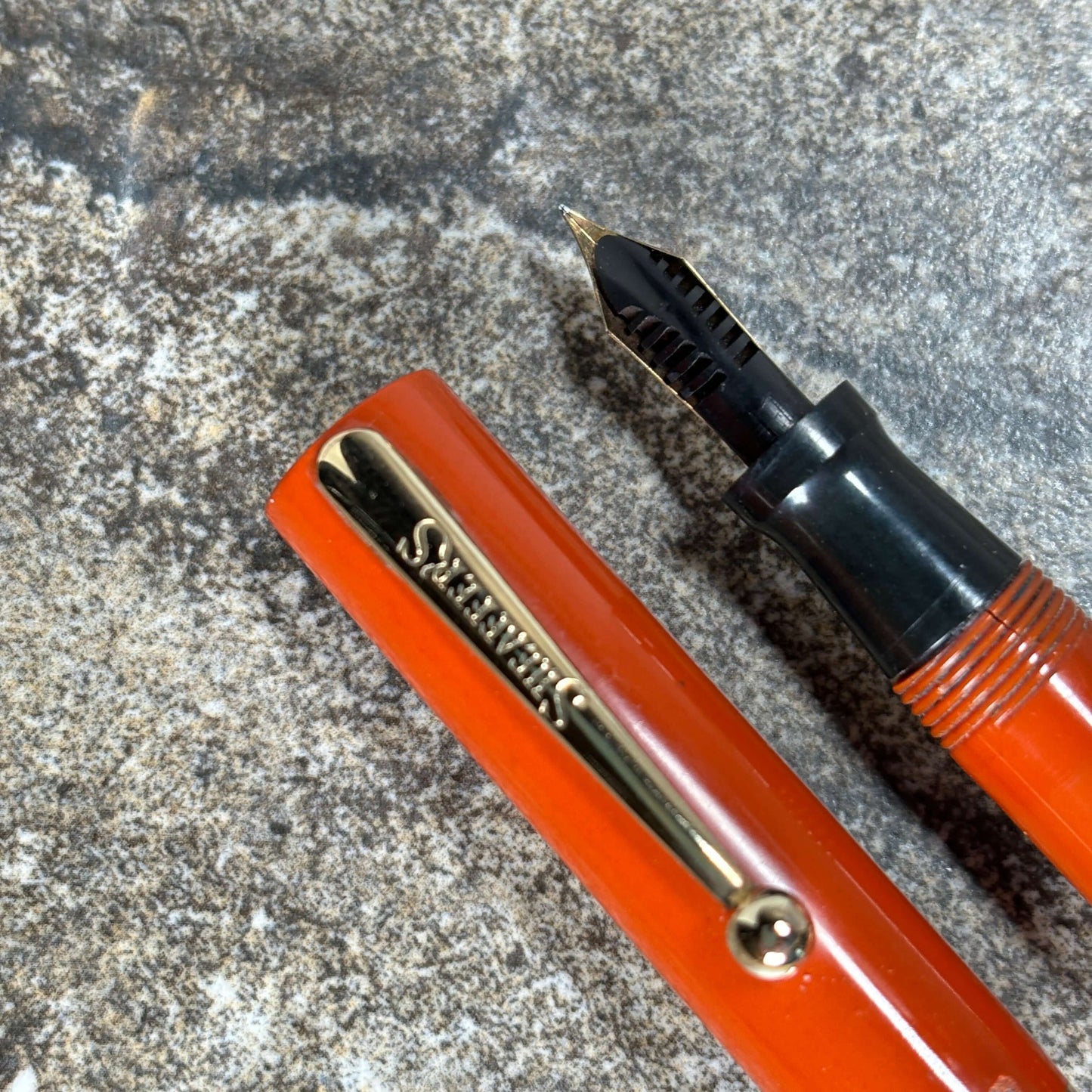 Sheaffer Flat Top 46 Special. Coral with Gold filled trim. Fine #3 14K nib.  Ozark Pen Shop   