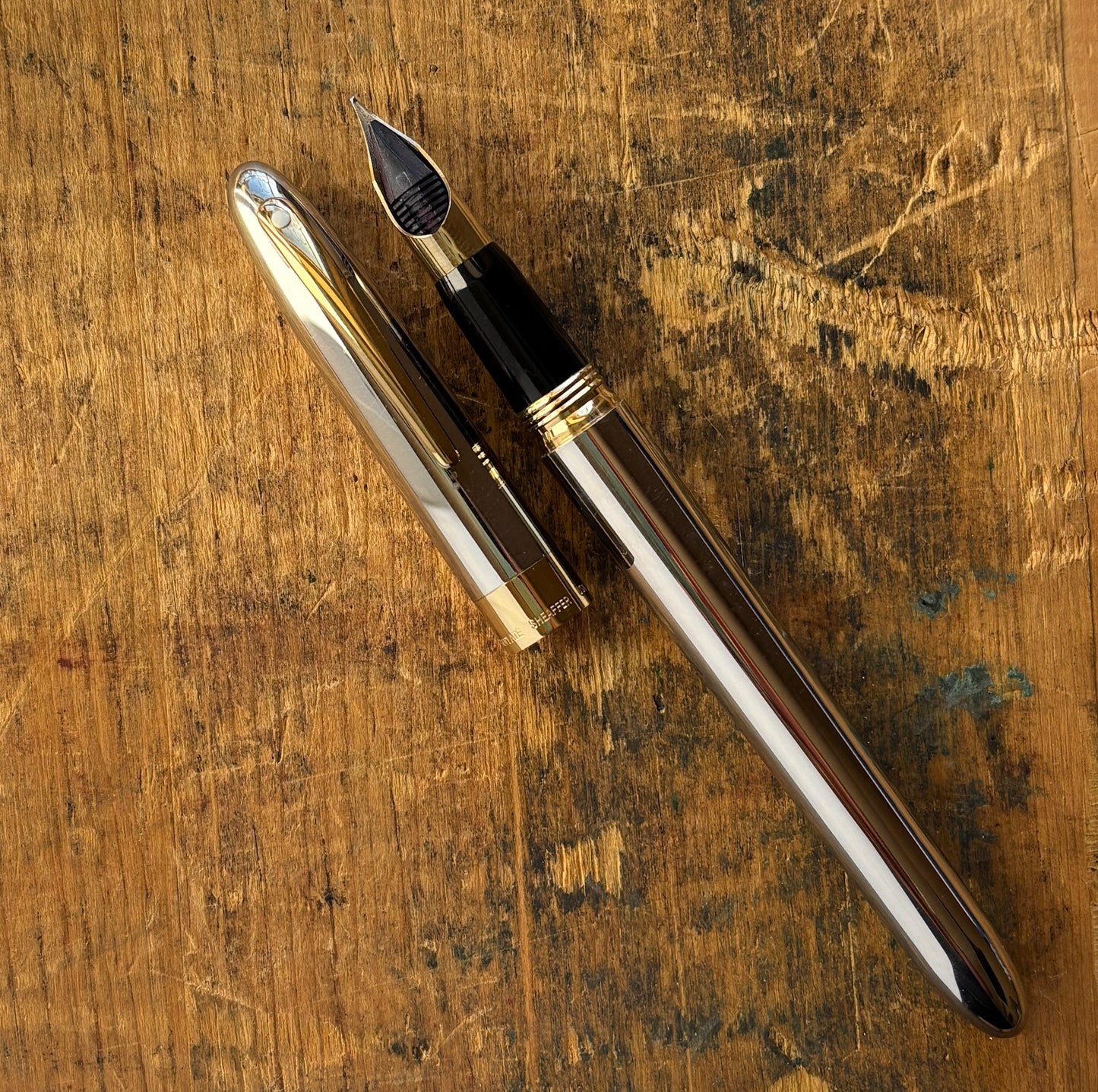 Sheaffer Crest Reissue, Palladium with Gold Plated trim, Medium 18K Nib